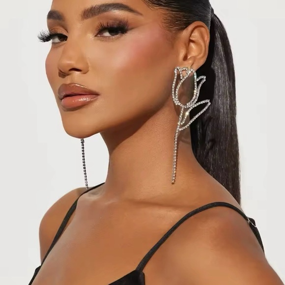 Rhinestones Crystal Oversized Large Flower Earrings - Picture 3 of 4